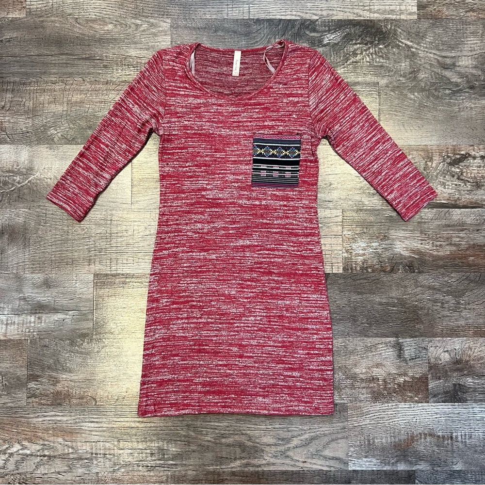 Rachel Kate Heathered Red Dress with Front Pocket Size Medium